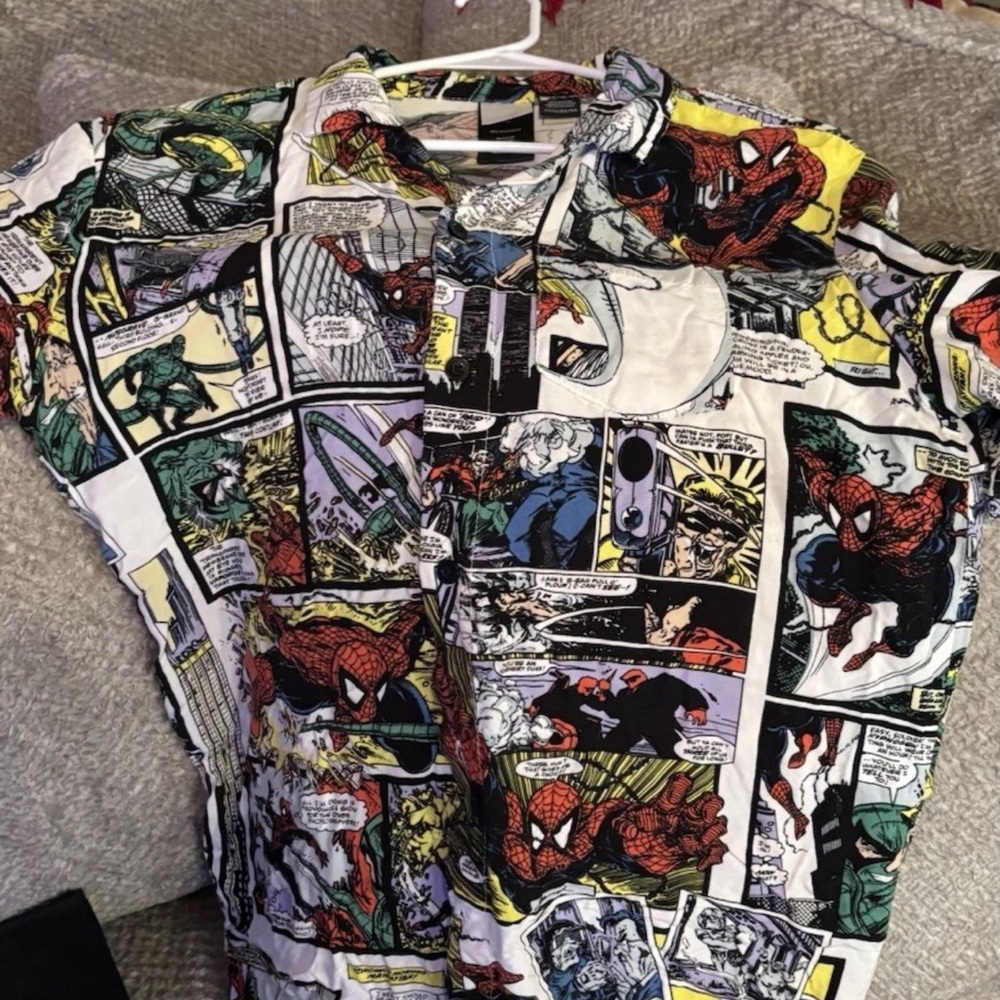 Marvel Comic spider-man Print Casual Button Down Shirt - Multicolor